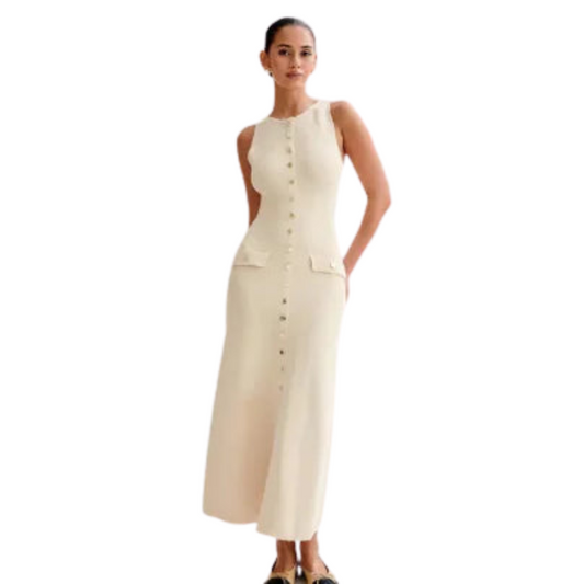 Button-Down Sleeveless Midi Dress