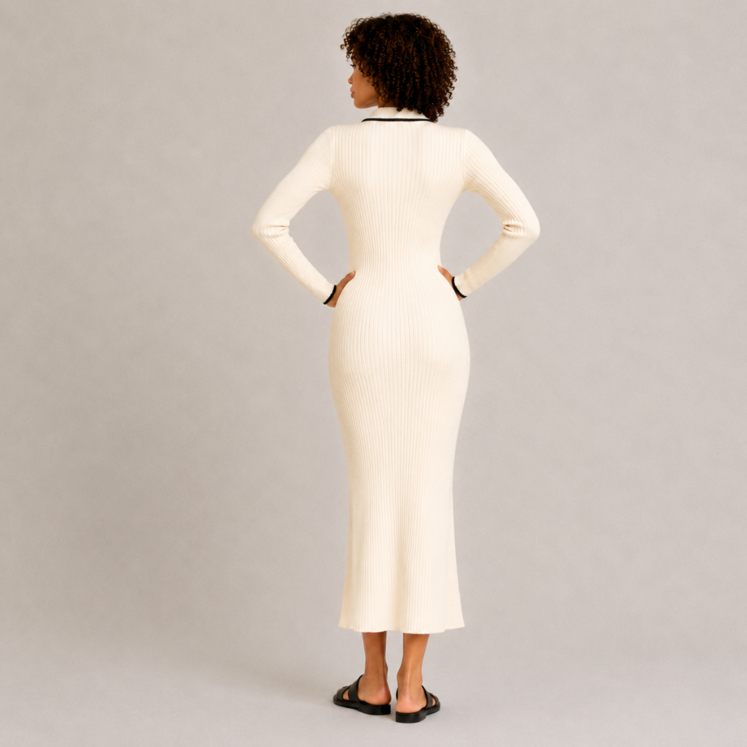 Polo Collar Ribbed Knit Dress
