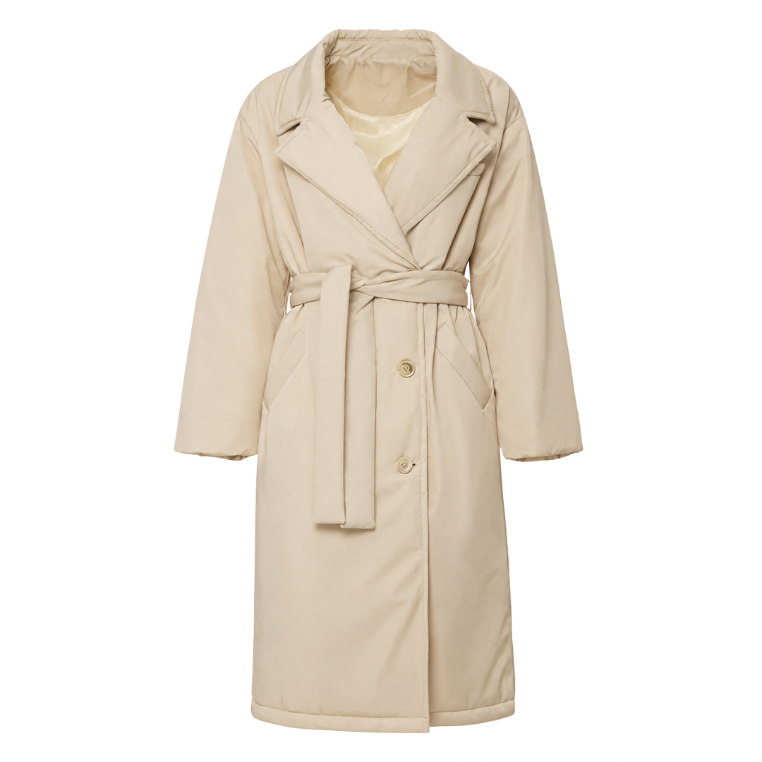 Padded Longline Coat With Belt