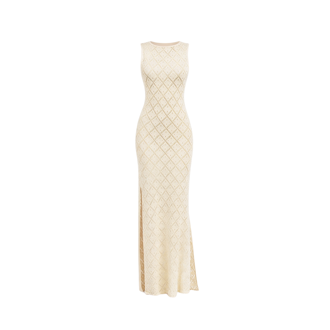 Crochet Knit Maxi Dress in Beige Product 