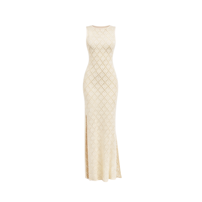 Crochet Knit Maxi Dress in Beige Product 