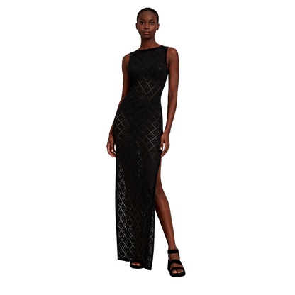 Crochet Knit Maxi Dress in Black Studio