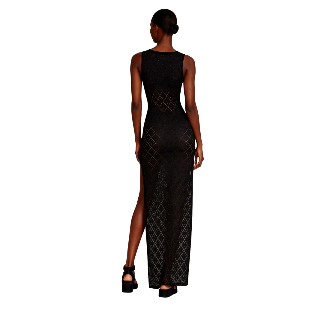 Crochet Knit Maxi Dress in Black Studio II 