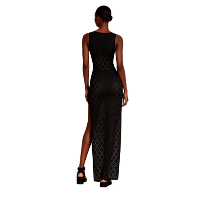Crochet Knit Maxi Dress in Black Studio II 