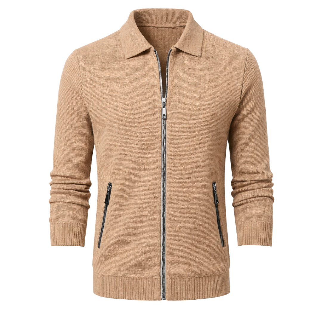 Knit Zip Up Cardigan Beige The Olace