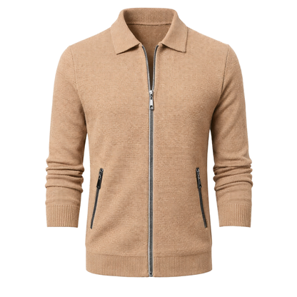 Knit Zip Up Cardigan Beige The Olace