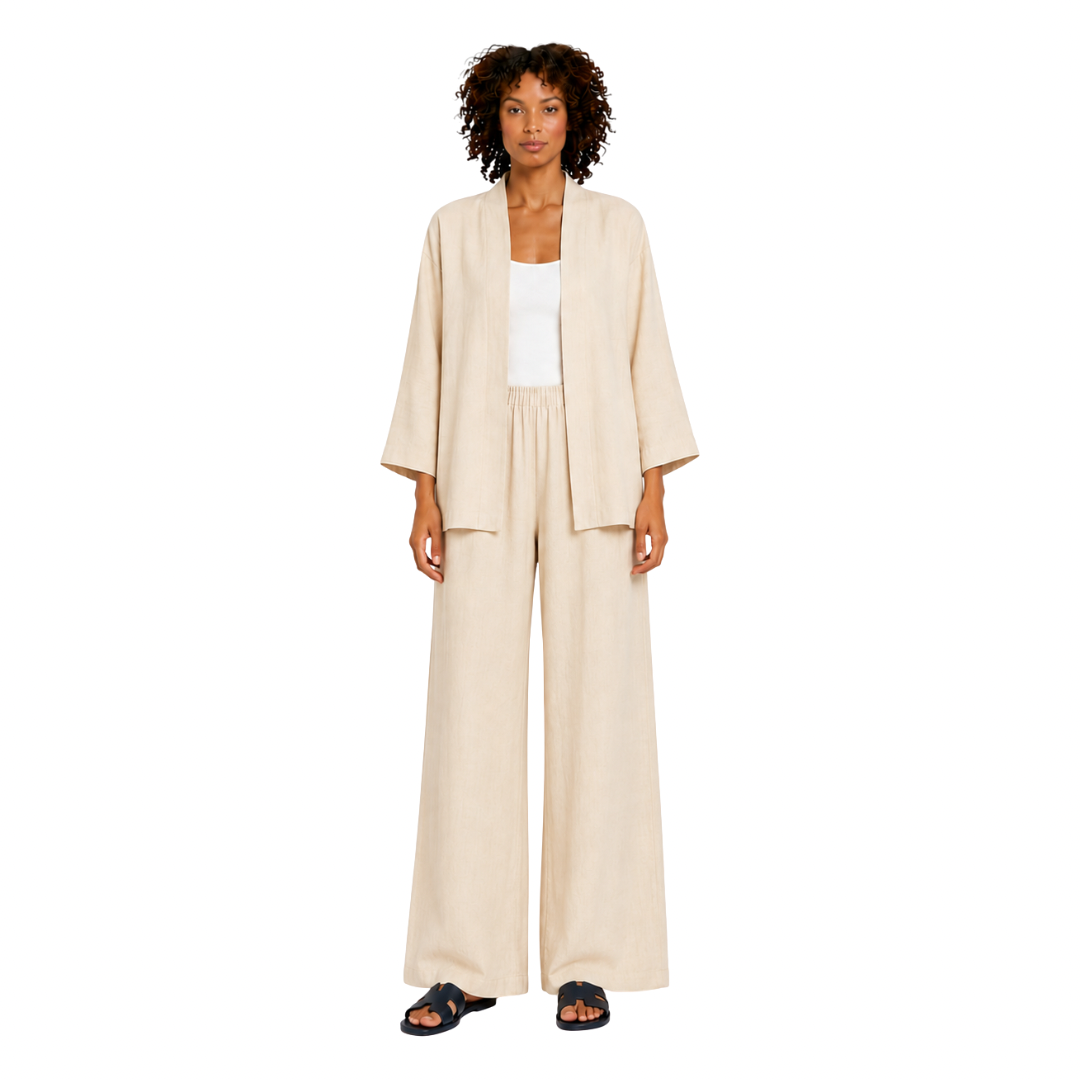 Two-Piece Linen Set Cardigan & Trousers