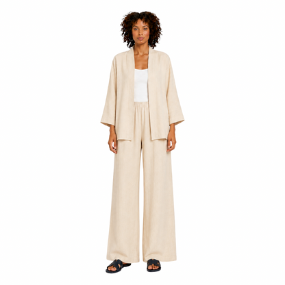 Two-Piece Linen Set Cardigan & Trousers