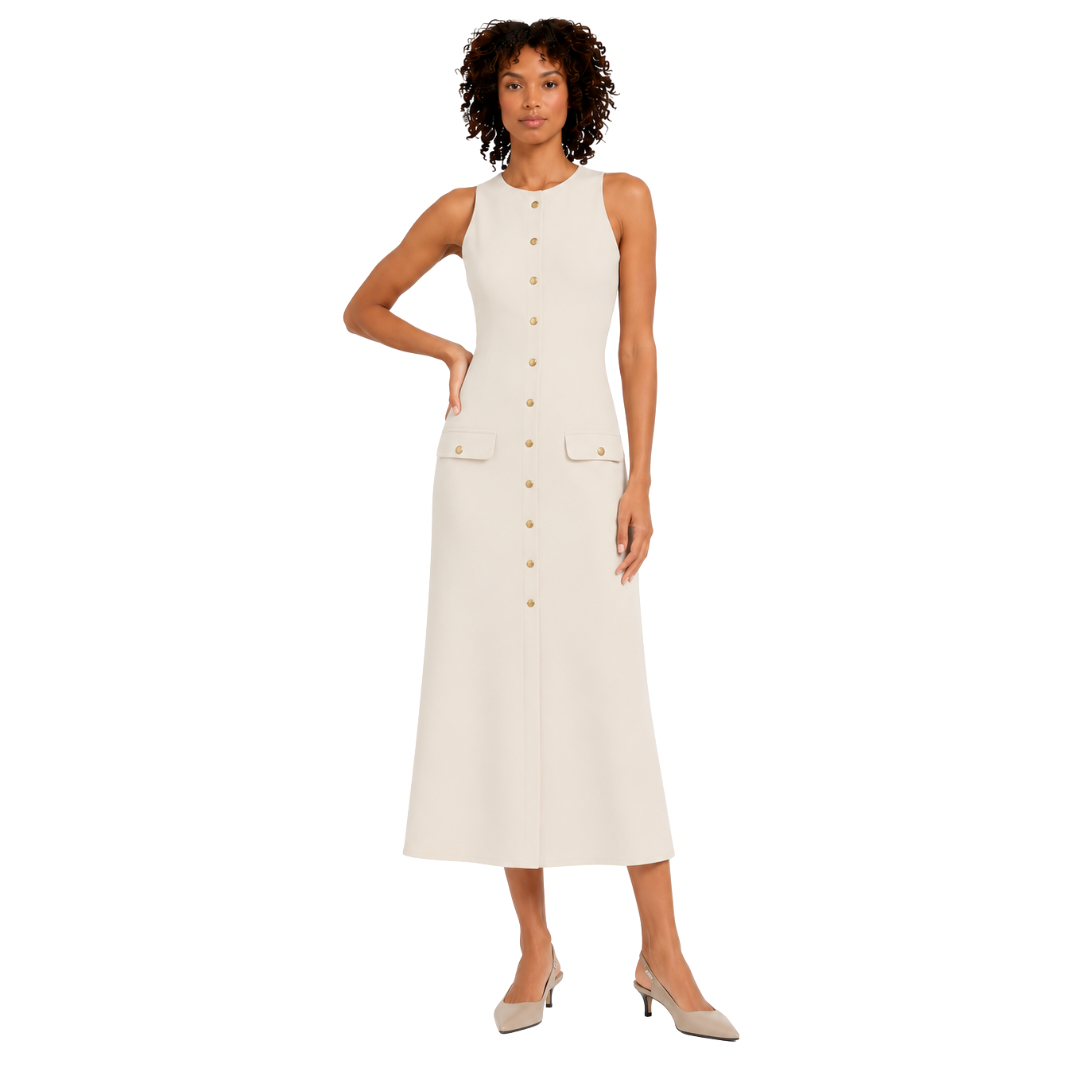 Button-Down Sleeveless Midi Dress