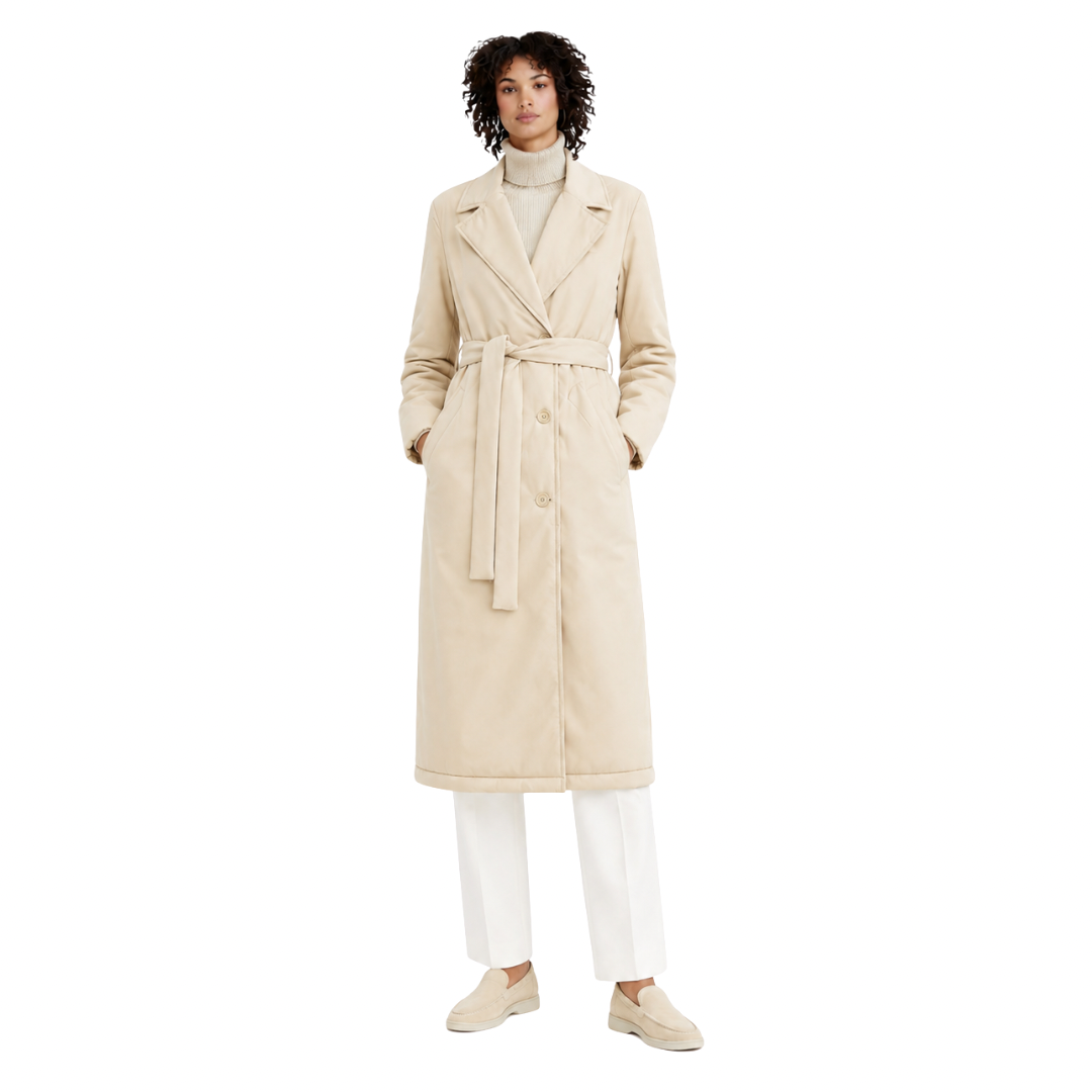 Padded Longline Coat With Belt