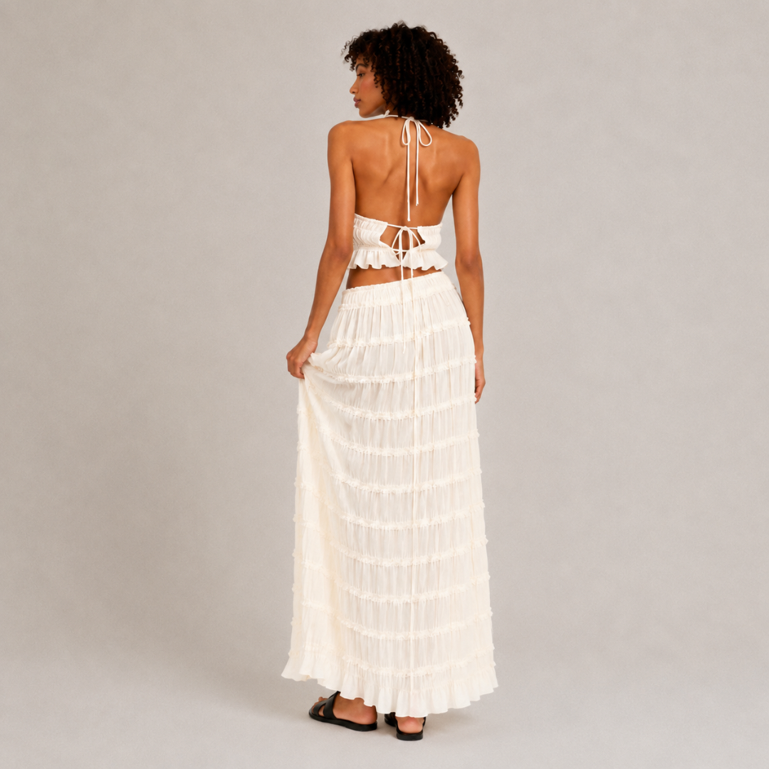 Pleated Halter Top & Maxi Skirt Set