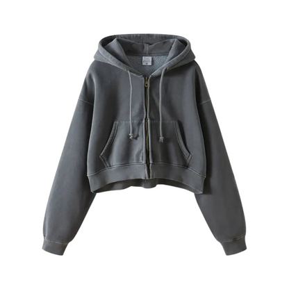 Washed Plush Zipper Hooded Sweater