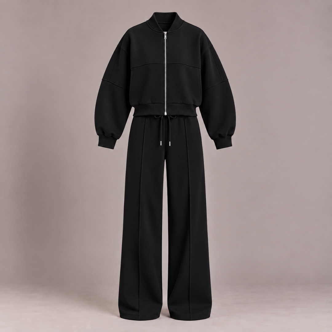 Bomber Jacket & Wide-Leg Trousers Set