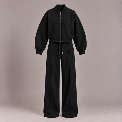 Bomber Jacket & Wide-Leg Trousers Set