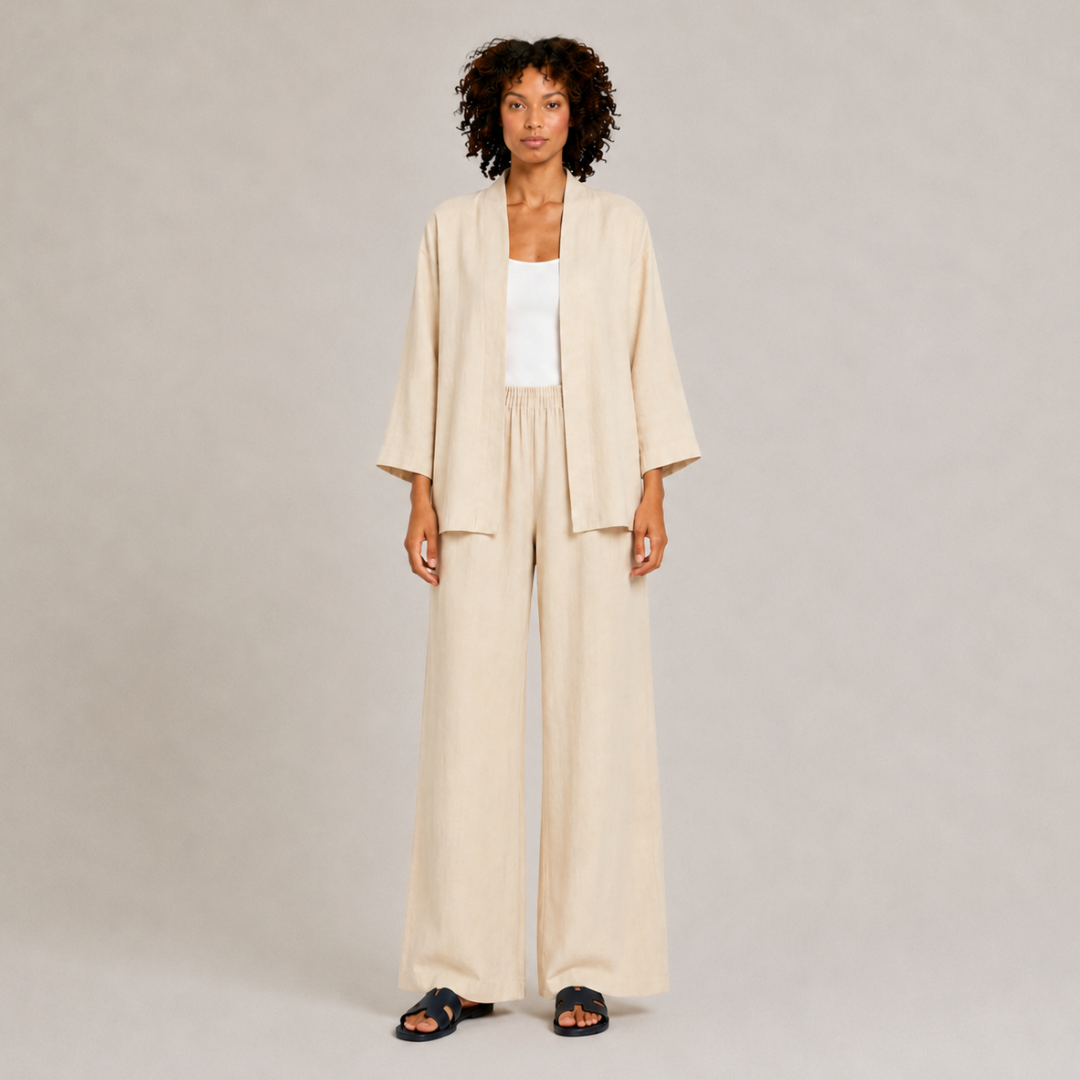 Two-Piece Linen Set Cardigan & Trousers