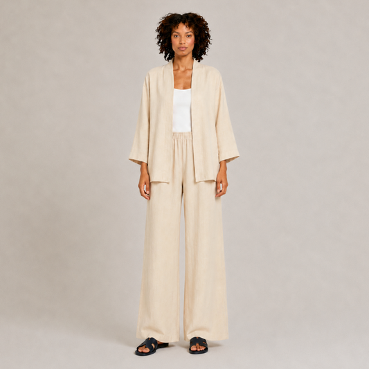 Two-Piece Linen Set Cardigan & Trousers
