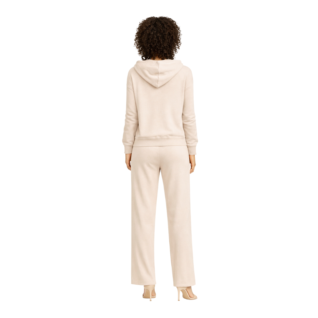 Hooded Lounge Set Beige Back View Model - The Olace