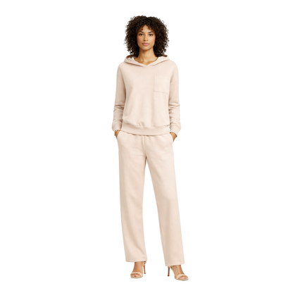 Hooded Lounge Set Beige Front View Model - The Olace
