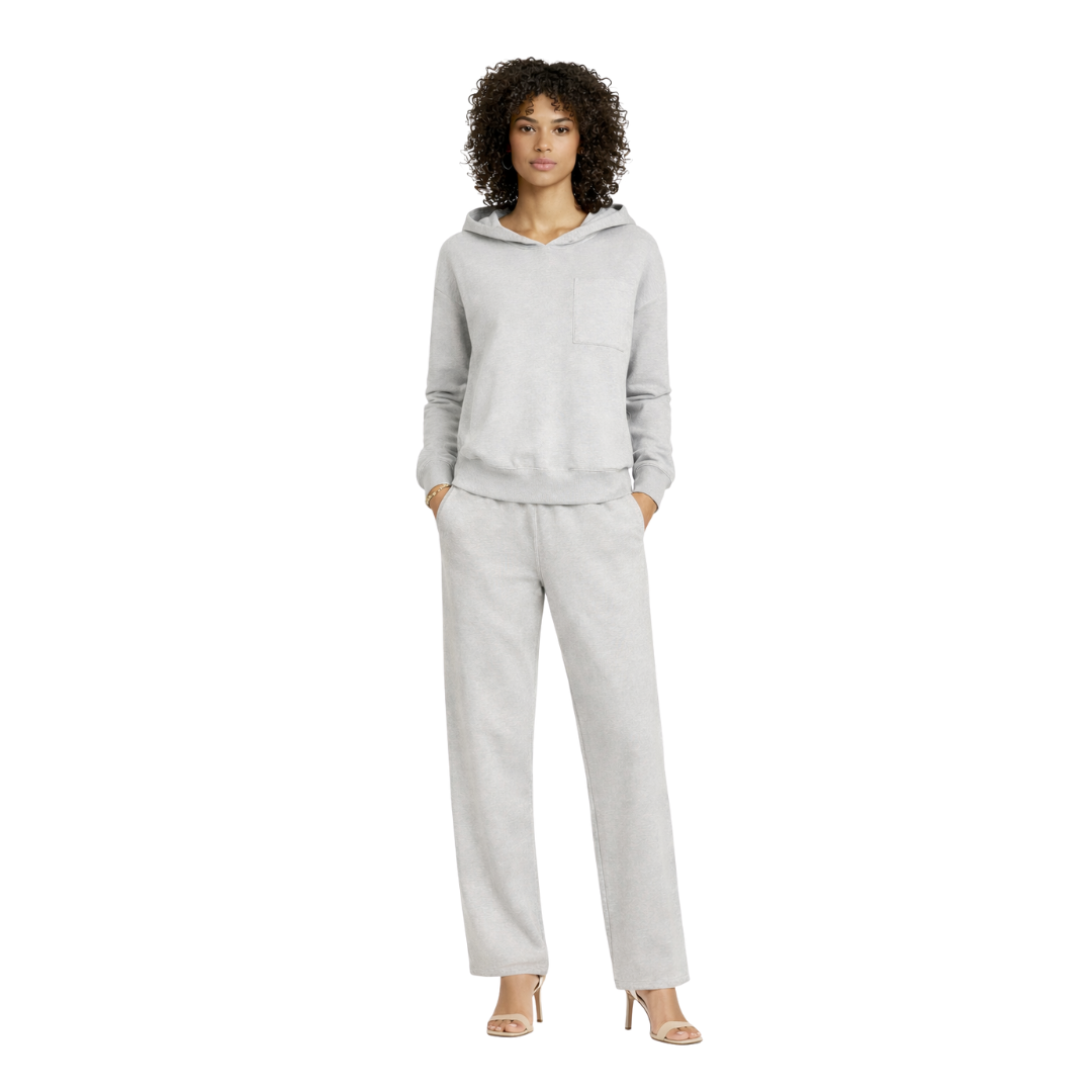 Hooded Lounge Set Grey Front View Model - The Olace
