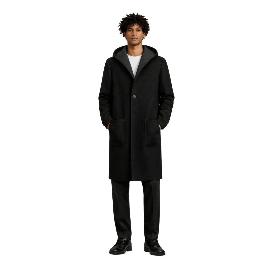 Hooded Wool Coat in Black - The Olace