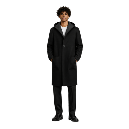 Hooded Wool Coat in Black - The Olace