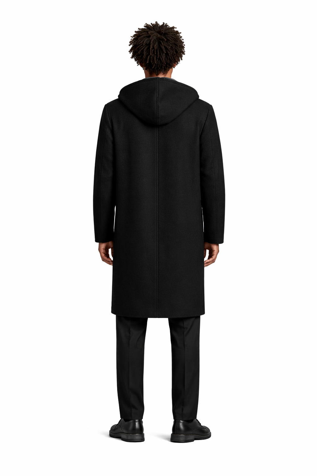 Hooded Wool Coat in Black Back View - The Olace