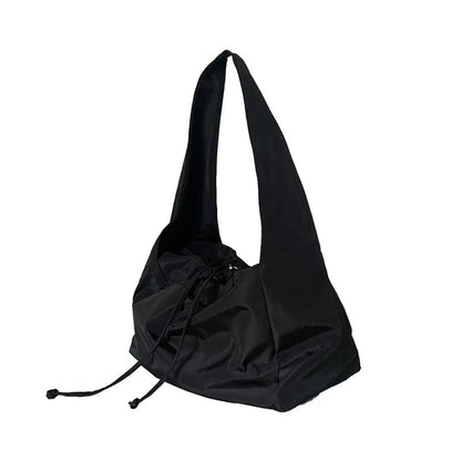 Nylon Drawstring Shoulder Bag in Black - The Olace