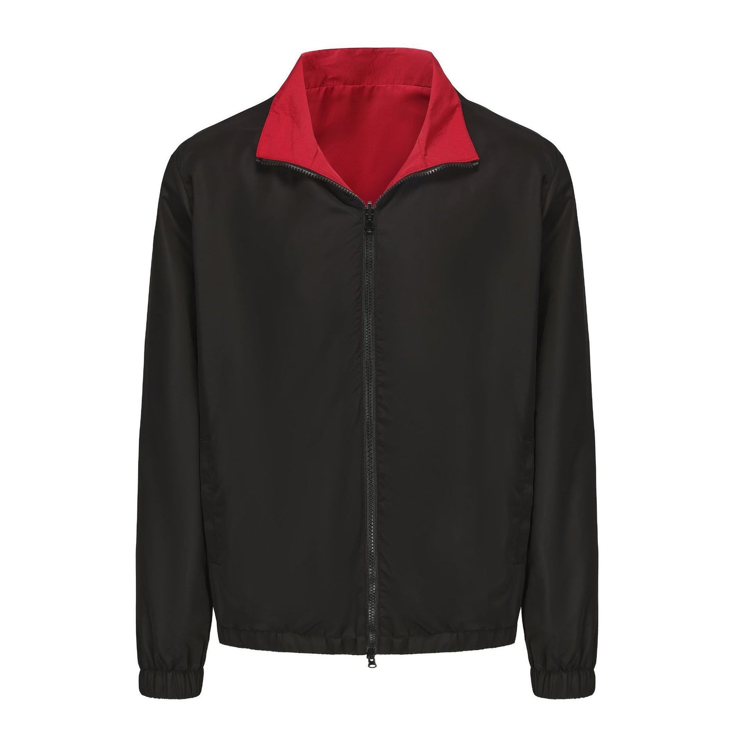 Reversible Zip Jacket in black red for men, flat lay - The Olace