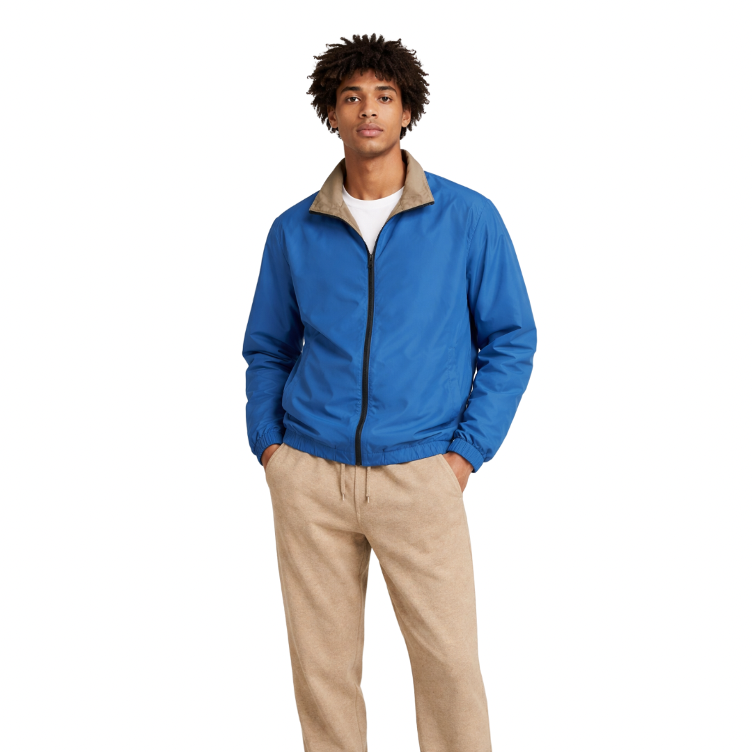 Reversible Zip Jacket in blue taupe for men - The Olace