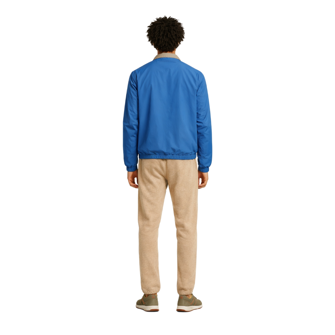 Reversible Zip Jacket in blue taupe for men, back view - The Olace
