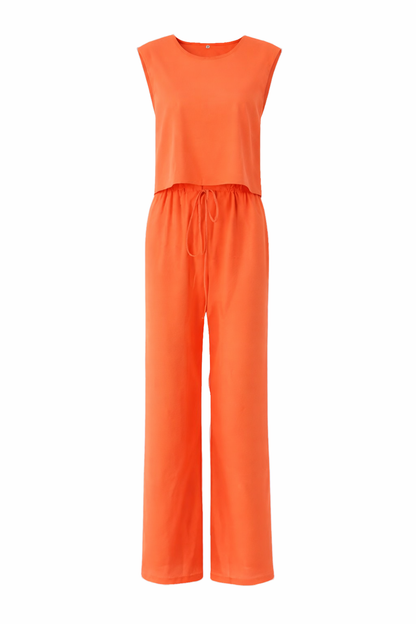 Women’s cotton linen two piece set flat lay – The Olace