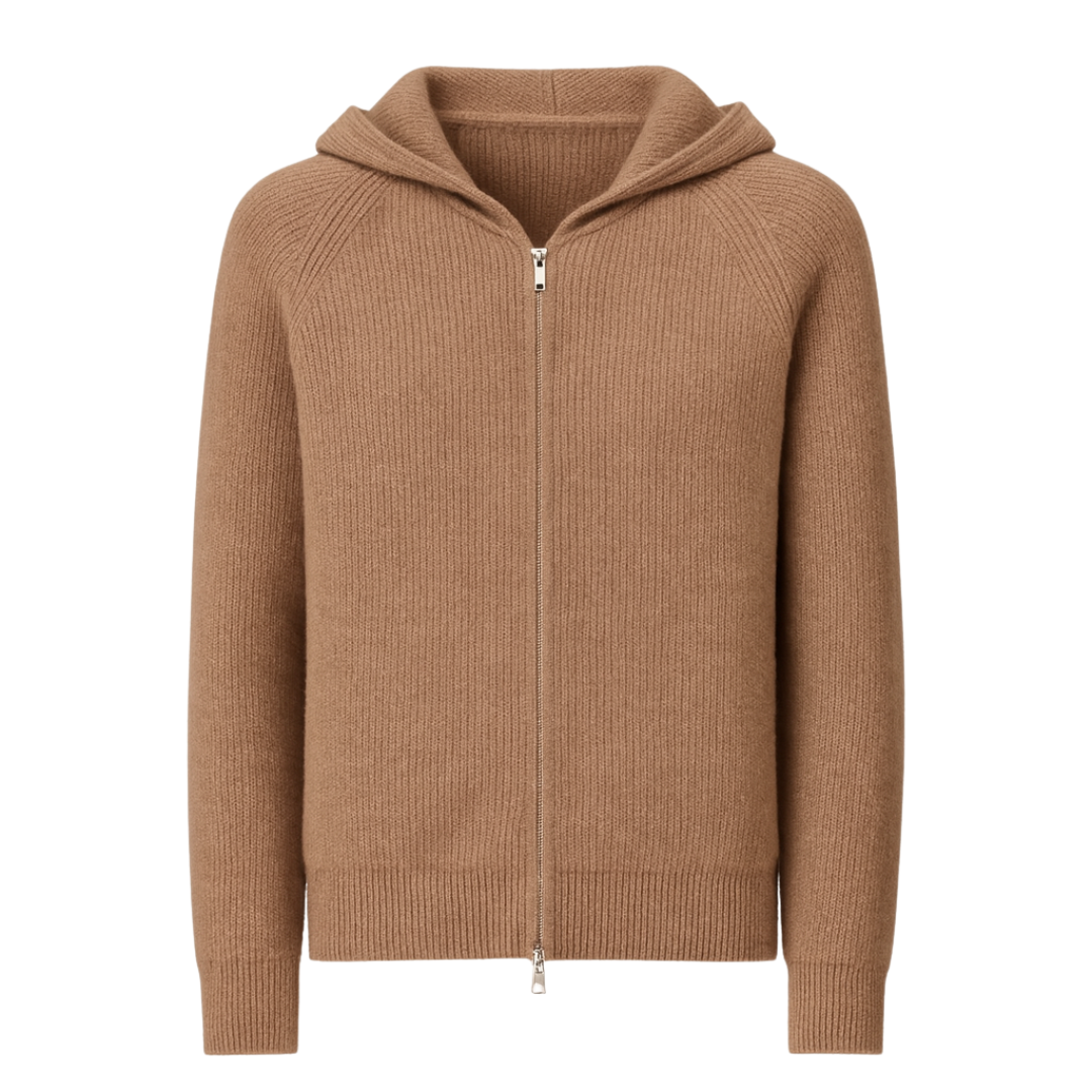 Wool-Cashmere Hooded Zip Sweater Flat Lay - The Olace