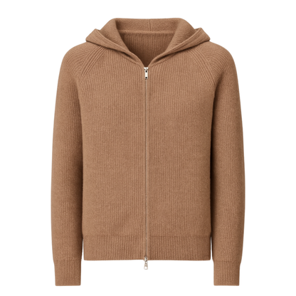 Wool-Cashmere Hooded Zip Sweater Flat Lay - The Olace