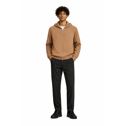 Wool-Cashmere Hooded Zip Sweater Front View - The Olace