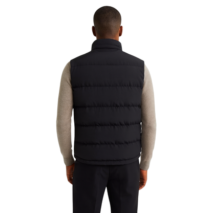 back view black windproof lightweight puffer vest with zip-front closure – The Olace