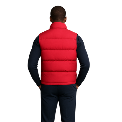 back view red windproof lightweight puffer vest with zip-front closure – The Olace