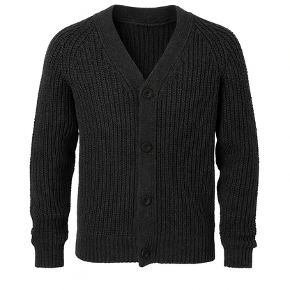 black buttoned knit cardigan with ribbed texture – The Olace