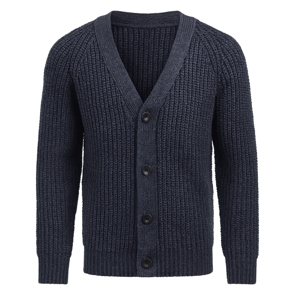 blue buttoned knit cardigan with ribbed texture – The Olace