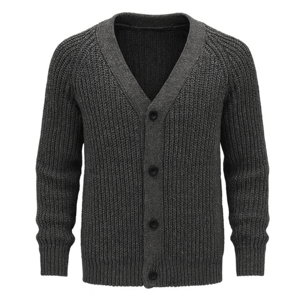 dark grey buttoned knit cardigan with ribbed texture – The Olace