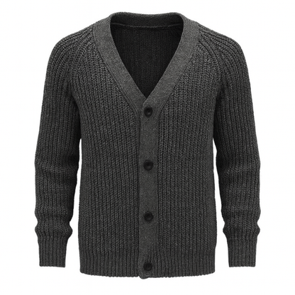 dark grey buttoned knit cardigan with ribbed texture – The Olace