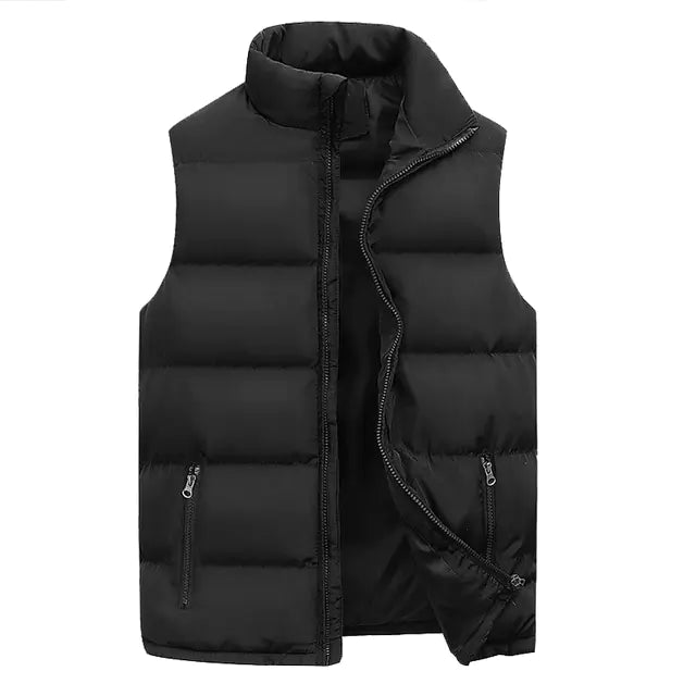 flat lay black windproof lightweight puffer vest with zip-front closure – The Olace