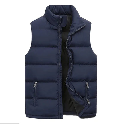 flat lay blue windproof lightweight puffer vest with zip-front closure – The Olace