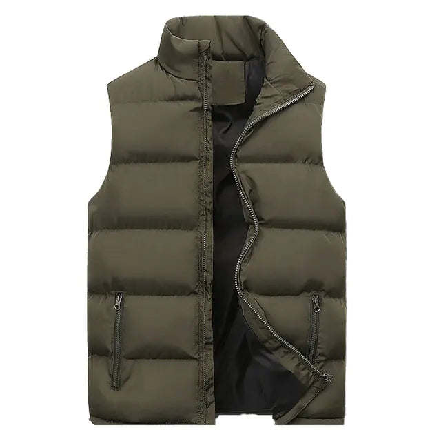 flat lay green windproof lightweight puffer vest with zip-front closure – The Olace