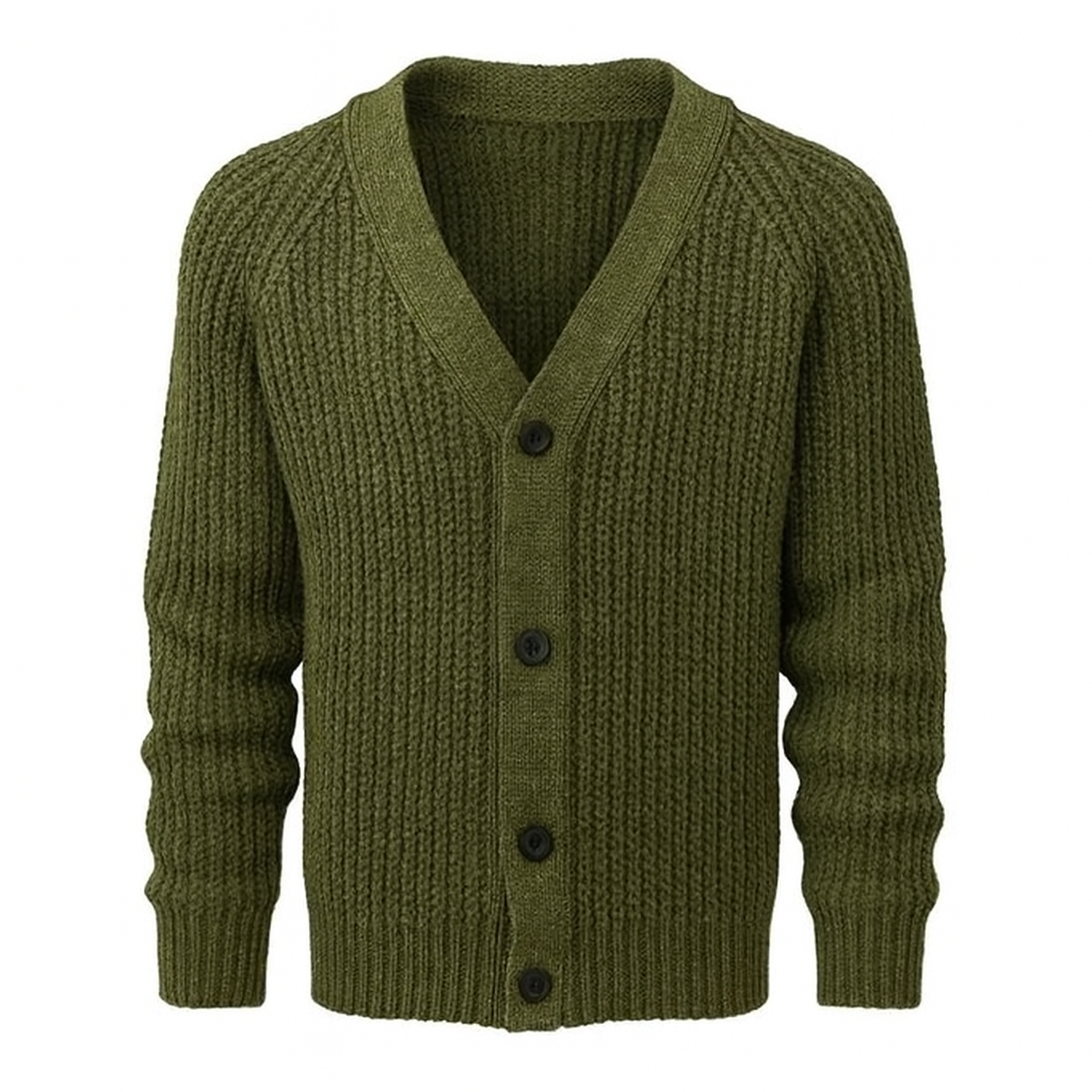 green buttoned knit cardigan with ribbed texture – The Olace