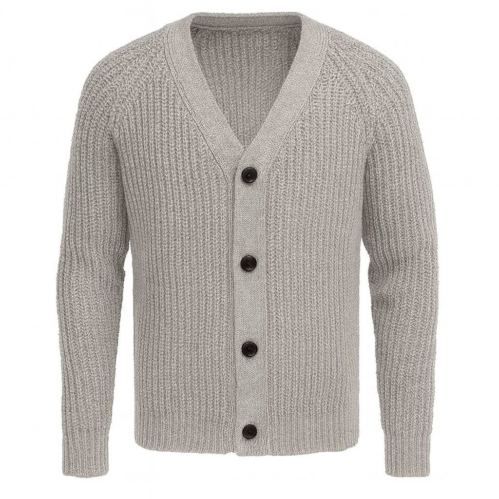 light grey buttoned knit cardigan with ribbed texture – The Olace