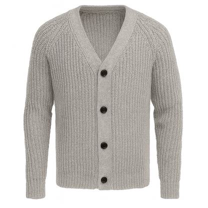light grey buttoned knit cardigan with ribbed texture – The Olace
