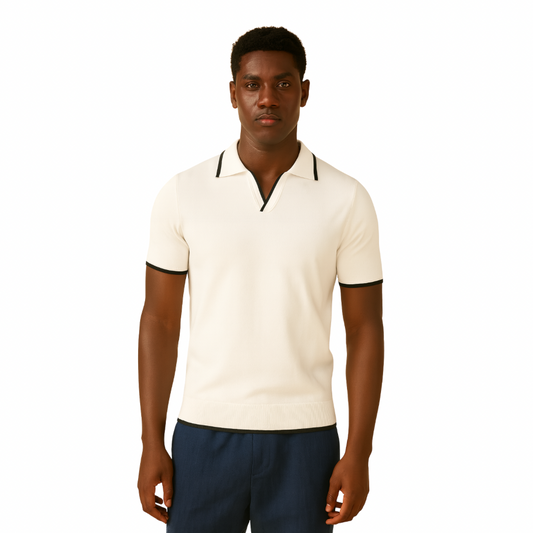 men’s contrast knit polo shirt in white – The Olace