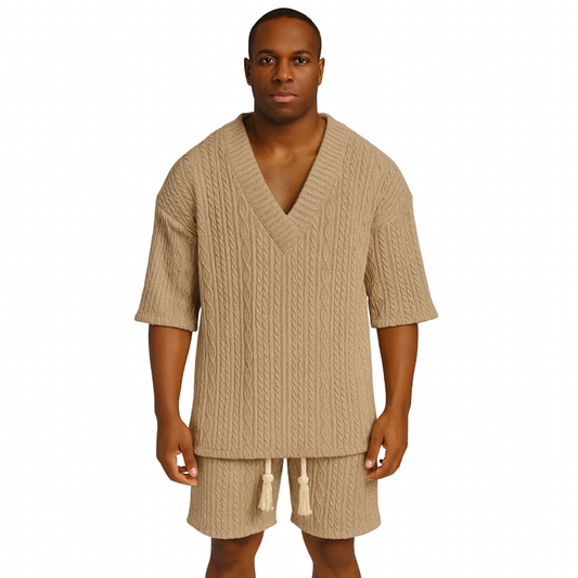 men’s knitted summer set in khaki – The Olace