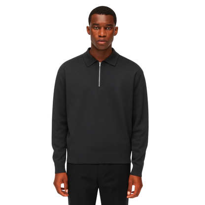 men’s knitted zip polo sweater in dark grey – The Olace