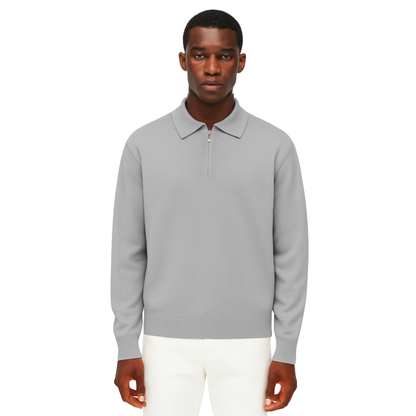 men’s knitted zip polo sweater in light grey – The Olace